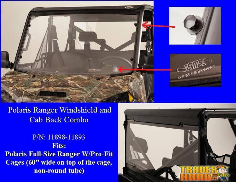 Polaris Ranger Full Size and Ranger Crew Windshield & Cab Back Combo (Pro-fit Cage) XP 1000 | 1000 | XP 900 | 570 Full Size | Diesel | Free